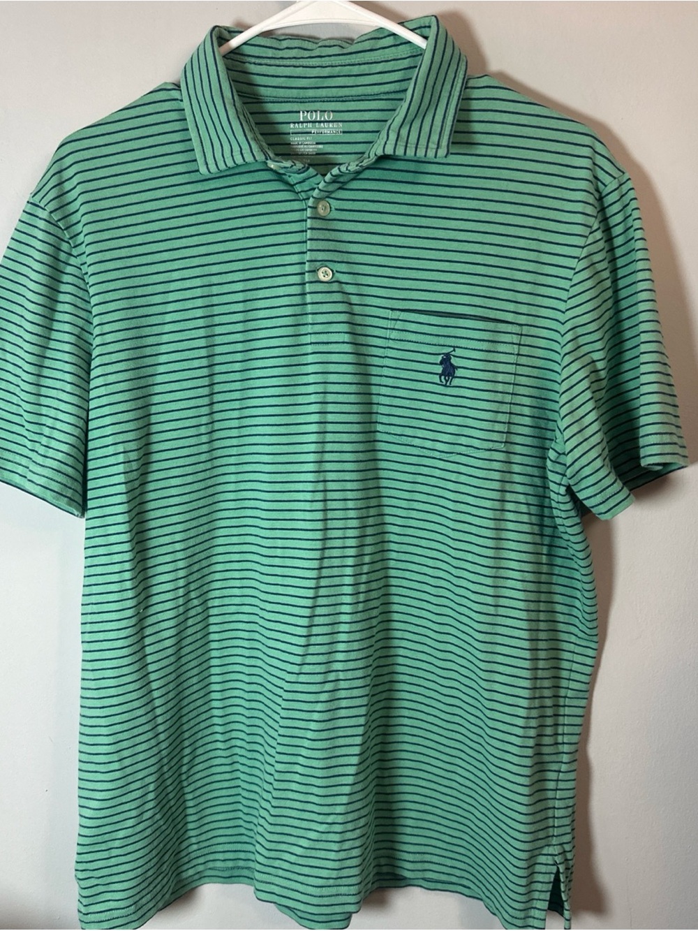 Polo by Ralph Lauren Green Striped Cotton Polo Shirt Performance Fit Medium